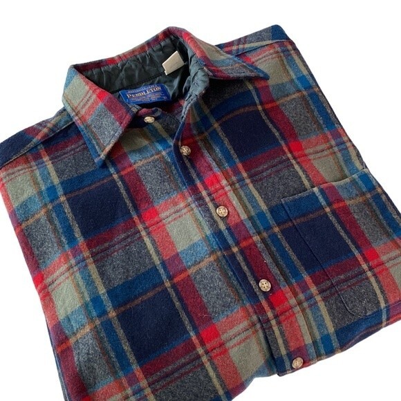 Pendleton Vintage Plaid Long Sleeve Button Down Shirt Pure Virgin Wool Made USA - Picture 16 of 16